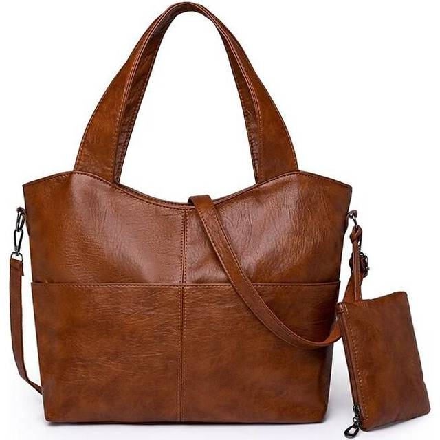 (brown) Tote Bag Solid Color Shoulder Handbag Large Capacity Women&apos;s Leather Bag