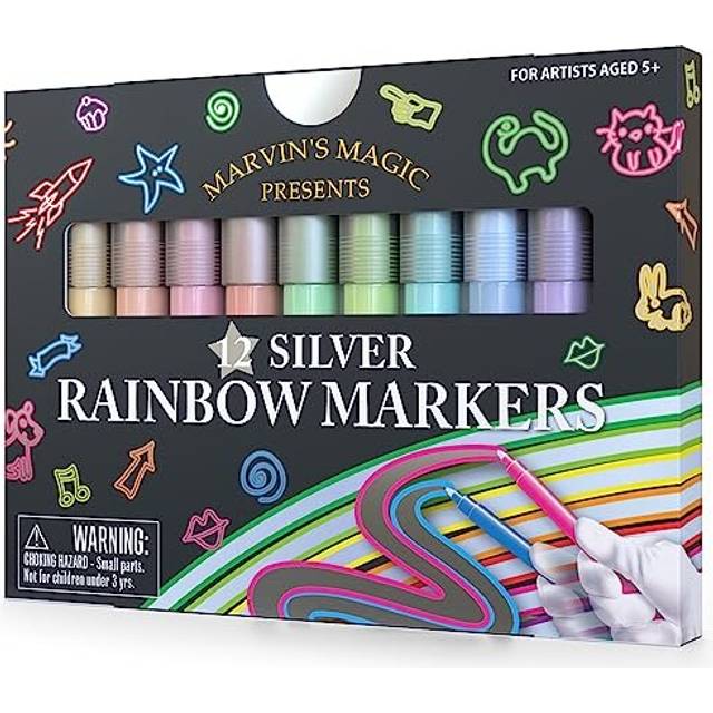 - Amazing Silver Rainbow Markers - 12 Markers - Children's Drawing Markers - Ideal for Kids' Art Projects - Create Shimmering and Colourful Artwork