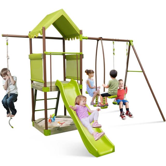 7-in-1 Swing Set Outdoor Metal Playset Kids Backyard Playground w/Slide