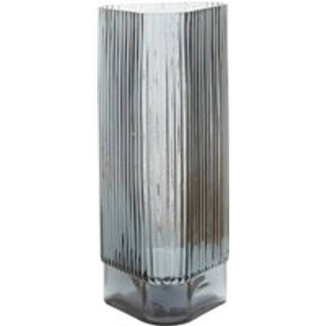 Small Ribbed Grey Glass Vase, Modern Decorative Vase, Triangular Shaped Vase with Angular edges, Flower Vase - One Size
