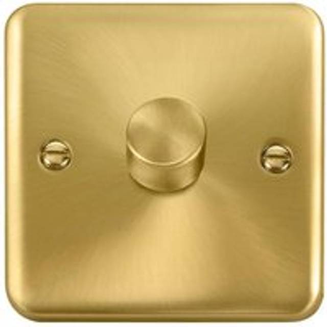 Curved Satin Brass 1 Gang 2 Way LED 100W Trailing Edge Dimmer Light Switch - Gold - One Size