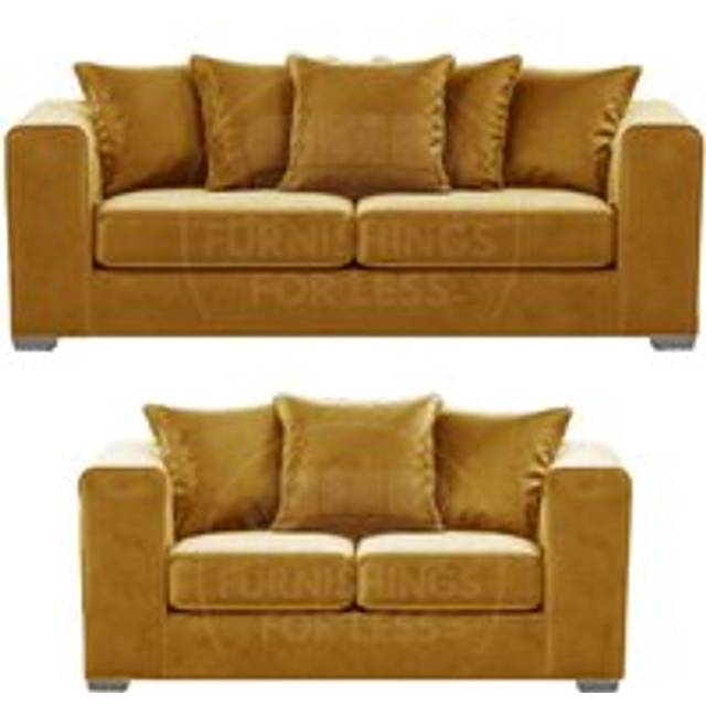 Ella Boxed Arm Plush Velvet Fabric Sofa Set 3 and 2 Seater sofa Red - Gold - One Size