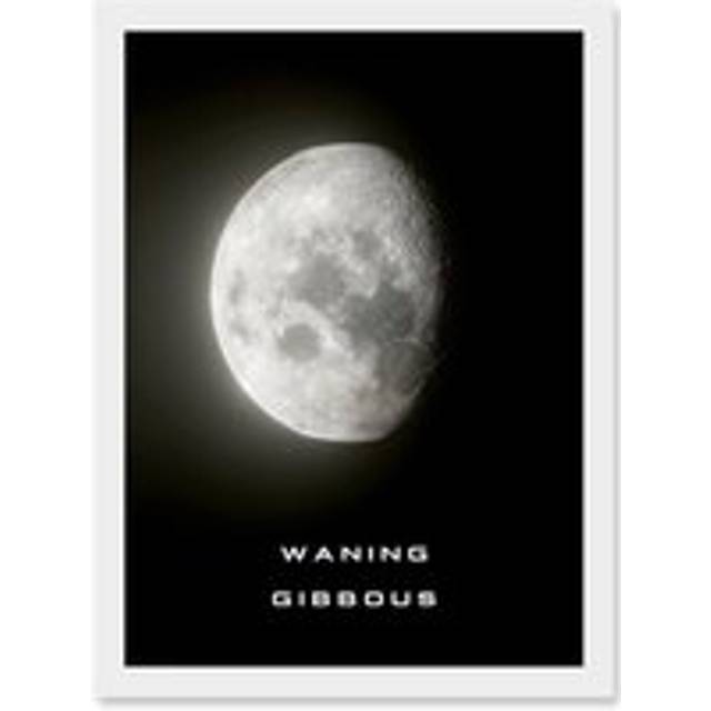 Phases of the Moon Astronomy Waning Gibbous Lunar Space Poster Artwork Framed Wall Art Print A4 - White - One Size