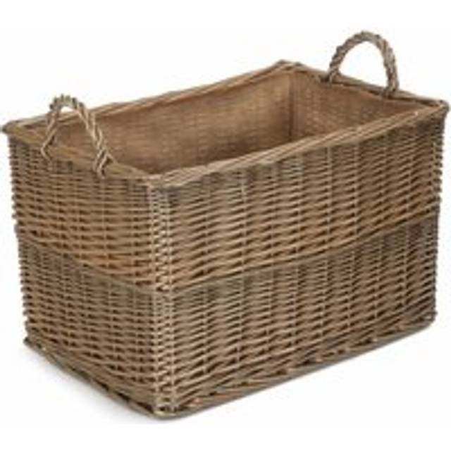 Antique Wash Rectangular Hessian Lined Wicker Log Basket - Large
