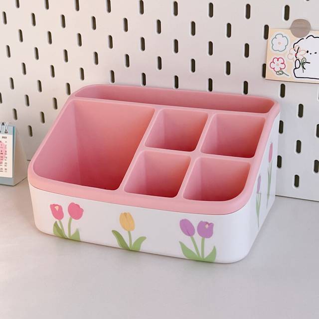(6 grids pink) Ins Cute Kawaii Pen Holder Organizer Kids Girl Student Office Desktop
