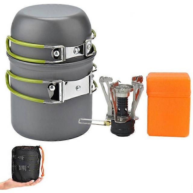 (Green, One size) 1 set of outdoor pots and pans camping cookware picnic cooking set foldable non-stick tableware