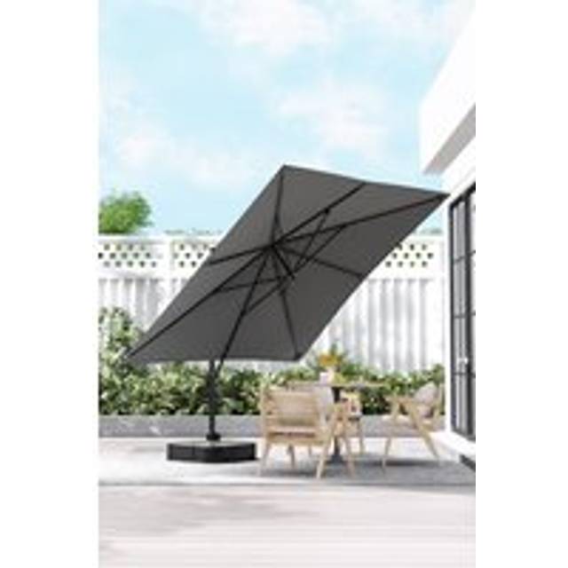 3m x 3m Square Rotating Outdoor Cantilever Parasol with Plastic Base - Dark Grey - One Size