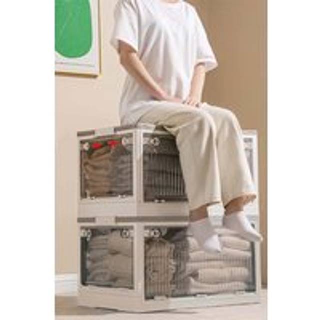 Transparent Plastic Closet Storage Organizer Toys Snacks Clothes Folding Storage Boxes - White - L