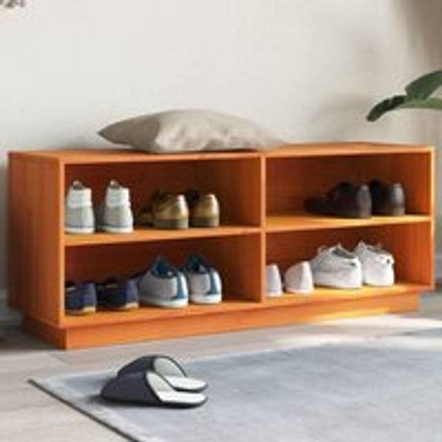 Shoe Cabinet Wax Brown 110x34x45 cm Solid Wood Pine - One Size