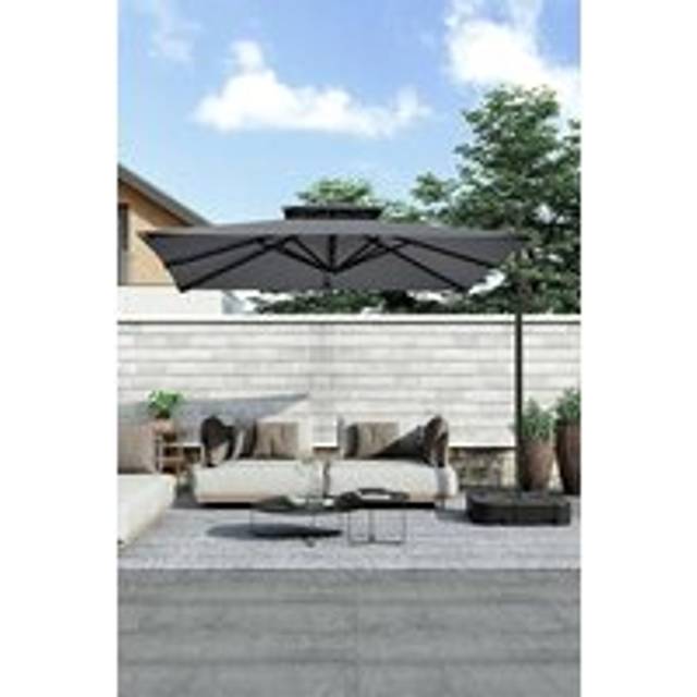 Outdoor Large Square 3M LED Cantilever Parasol with Plastic Base - Dark Grey - One Size