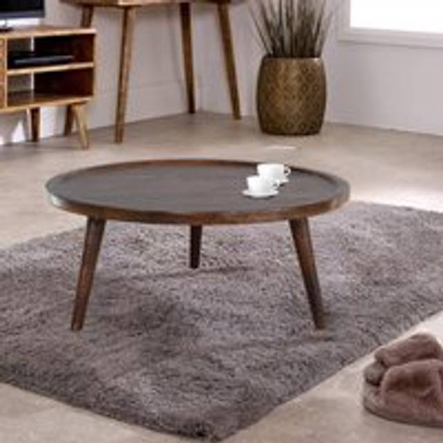 Dark Mango Wood Round Coffee Table - Brown - One Size