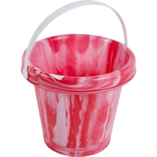 (Round 22cm Red, 4 ) Kids Plastic Marble Design Beach Bucket Castle