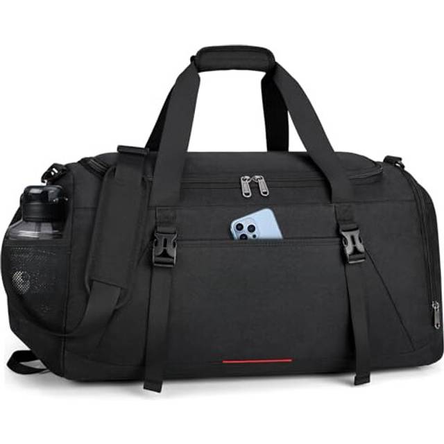 Gym Sports Bag for Men Large 55L Travel Duffel with Wet Pocket Shoe Compartment Water Resistant Holdall Weekend Overnight Bag Black