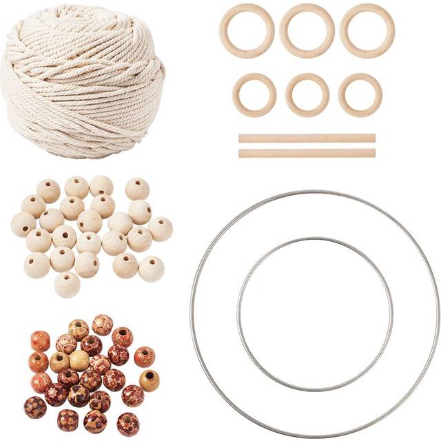 Pandahall DIY Jewelry Wood Beads Cotton String Threads Iron Linking Rings for Jewelry Making Decoration