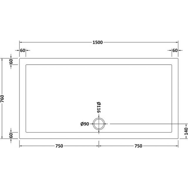 Slim 1500 x 760 Rectangular Stone Resin Shower Tray For Wetroom Enclosure