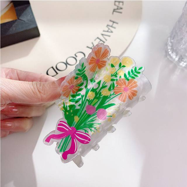 (Bouquet 8.4cm) Fashionable And Versatile 8cm To 93cm Acrylic Hair Claw Clips With Adorable Animal Prints