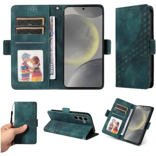 (Green) Case for Samsung Galaxy S25 Plus Card Slot Holders Quilted Pattern Protective Cover Leather