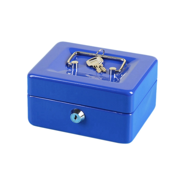 Petty Cash Box Lockable Security Money Safe with Lock Slot,Blue