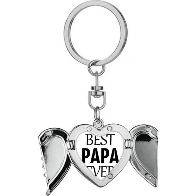 Best Papa Ever Quote Father's Day Heart Angel Wing Key Chain Holder