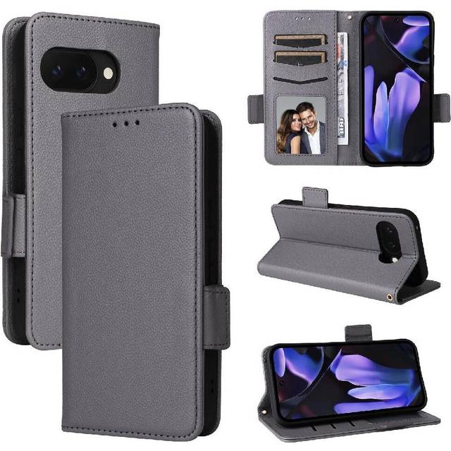 (Gray ) Flip Case for Google Pixel 9a Pu Leather Card Slots Holder Wallet Side Buckle Magnetic