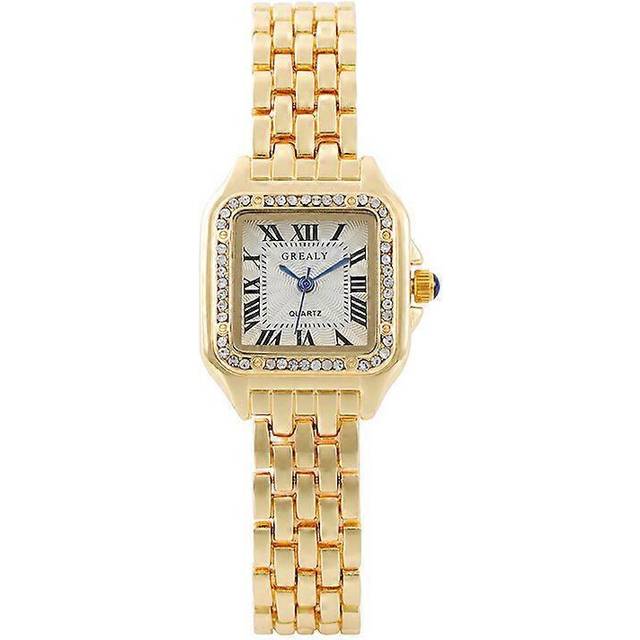 (Gold) Ladies&#39; Fashion Wristwatches, Student Quartz Square Diamond Watches, Women&#39;s Steel Belt Watch