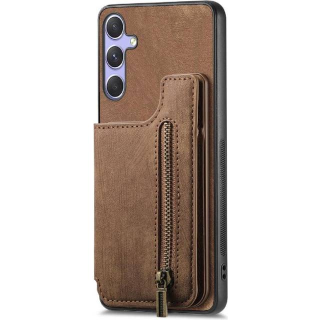 (Brown) Case for Samsung Galaxy S25 Plus Vintage Zipper Wallet Foldable Back Cover Stand Function