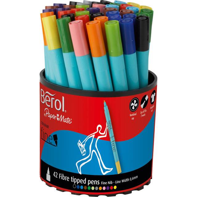 Berol S0376490 färgpenna med fiberspets, Flerfärgad, 42 stycken