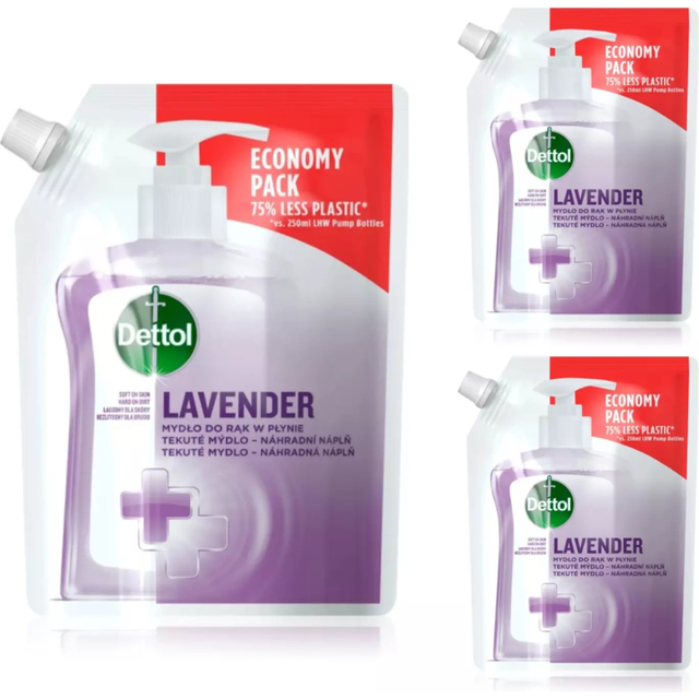 3 x 500ml Dettol No Touch Soft On Skin Lavender liquid Soap Refill Hand Wash