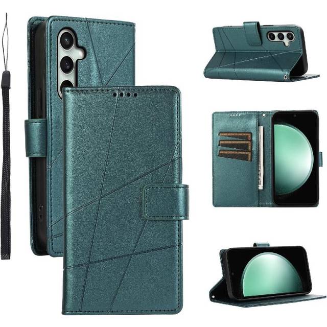 (Green) Flip Case Compatible with Samsung Galaxy S24 Fe Shock Absorbing Kickstand Shockproof Three Card Slots
