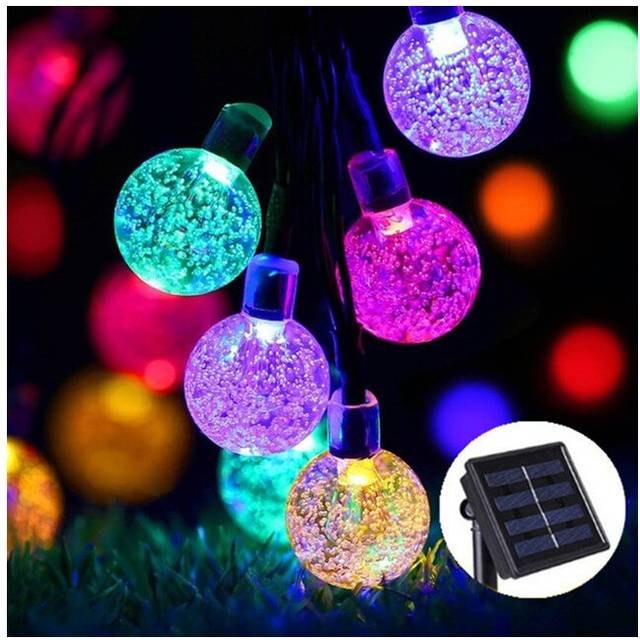 (Multicoloured) 50 LED Crystal ball Solar Lamp Power String Fairy Lights Garden Outdoor