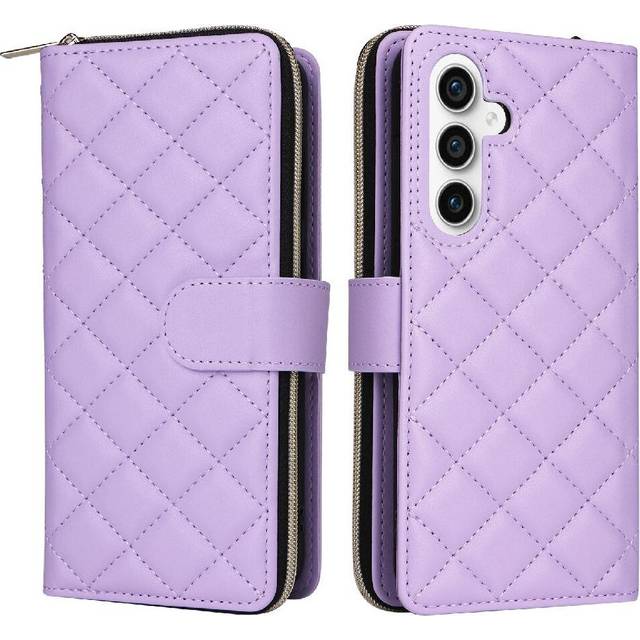 (Purple) Wallet Case for Samsung Galaxy S23 Fe Kickstand Crossbody Strap Magnetic Closure Wrist Strap 9 Card Holder