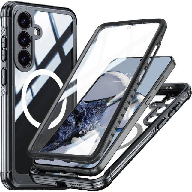 (Black) Magnetic Case for Samsung Galaxy S25 Plus 5g Compatible with Magsafe Drop and Crash Proof Pet Protective Film 360 All Inclusive Fully Transpar
