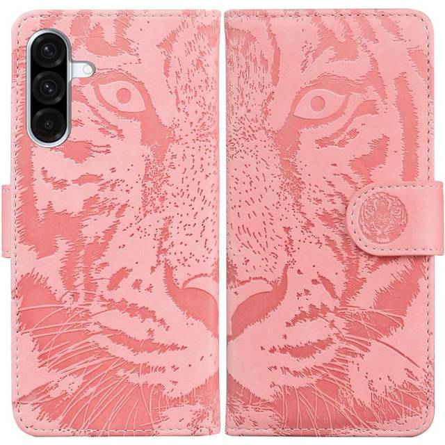 (Pink) Flip Case for Samsung Galaxy A56 Kickstand Protective Embossed Cute Tiger Leather Wallet