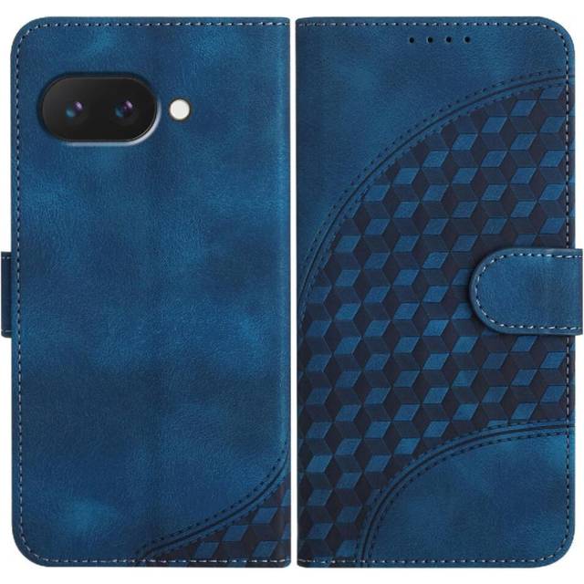 (Blue) Flip Case for Google Pixel 9a Flip Business Pu Leather Flip Cover Magnetic Card Holder Geometric Pattern Shockproof Leather Case