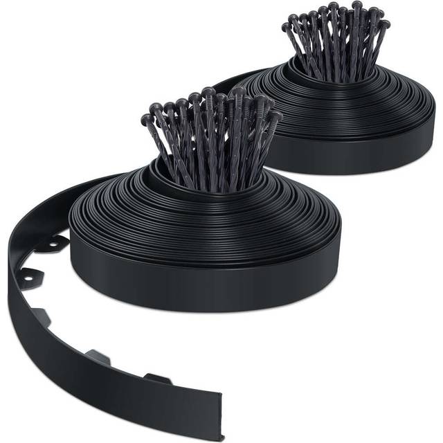 (Black, 40m with 80 pegs) VOUNOT Flexible Lawn Garden Edging Border,
