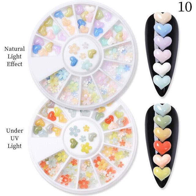 Nail Art Rhinestones Beads Clear Gold Round Pointed Flower Heart Studs Diamante