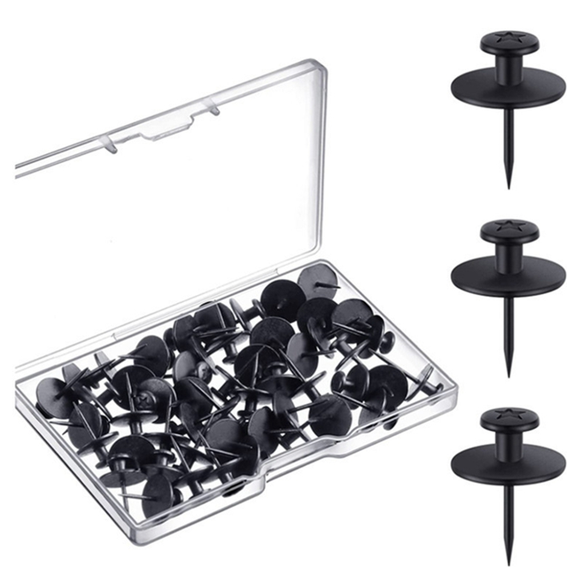moresk-50 Pcs Double Headed Picture Hangers Nails Black Thumb Tacks Small Head Hanging Nails Push Pins Decorative Wall Hooks