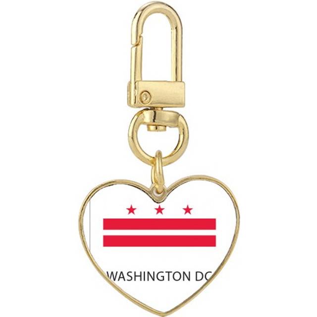 , D.C. Flag Profile Gold Heart Keychain Metal Keyring Holder