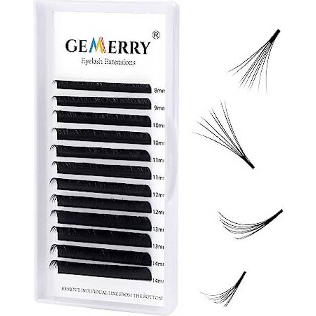 Gemerry Easy Fan Lash Extensions D curl 0.05mm 8-14mm Mixed Tray Noir Russian Volume Automatic Blooming Self Fanning Lashes Long Individual Volume 3D