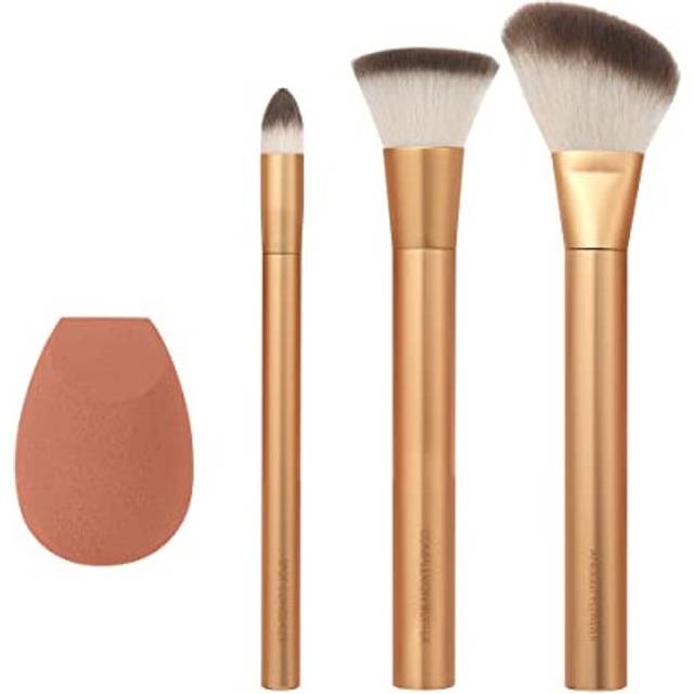 EcoTools Precious Metals Face Blend & Sculpt Set, Makeup Brush Kit, Foundation Brush, Ecofriendly Makeup Brush Kit, Recycled Aluminum, Chrome,