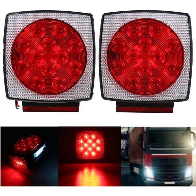 12V Truck Trailer LED Square Rear Brake Lamp Tail Plate Lights Stud Mount Red Orange White