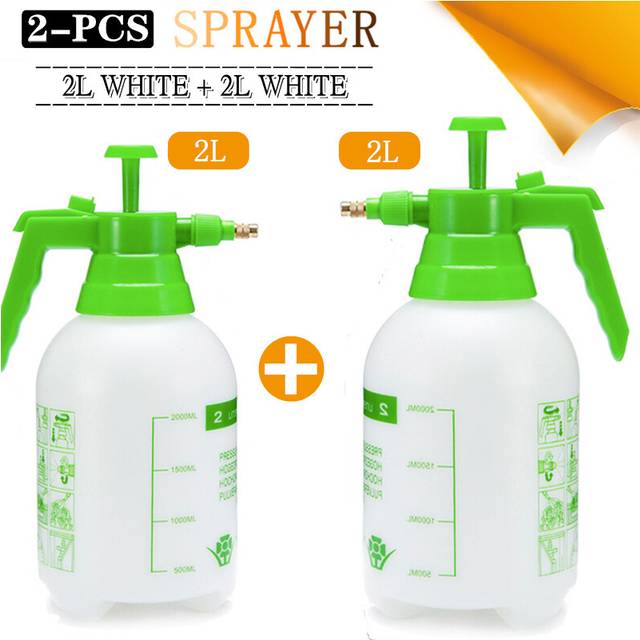 (2L 2Pcs-White) 2-Piece Hand Pressure Water Sprayer Trigger Air Pump Garden Disinfection Sprayers Spray Bottle Car Cleaning Sprayer Watering