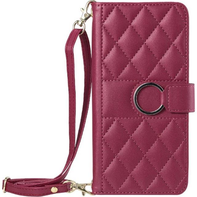 (Red) Flip Case for Samsung Galaxy A15 4g/5g Magnetic Pu Leather Card Slots Holder Kickstand Long Strap Wallet