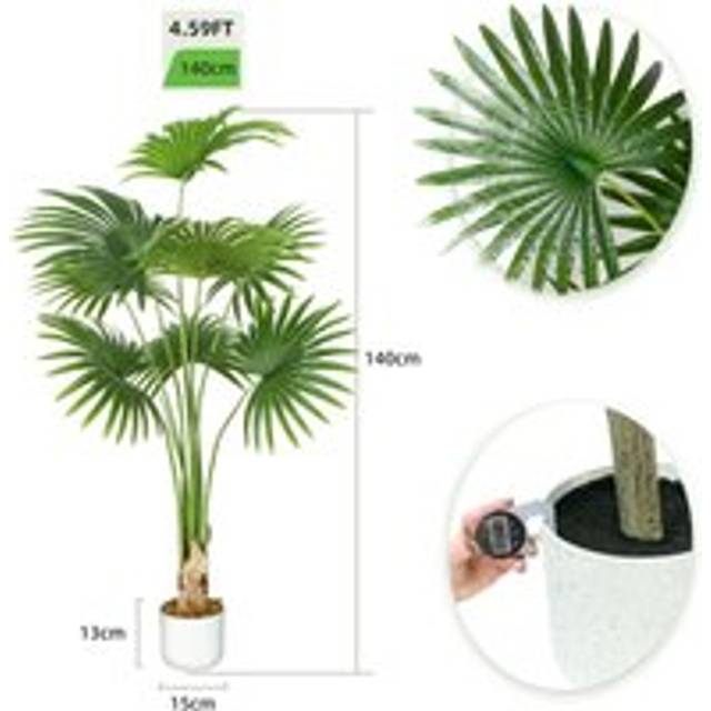 Mcc Direct - Decorative Artificial Fan Palm Tree with Plastic Planter and Artificial Moss 140cm