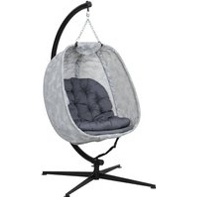 Outsunny Hanging Egg Chair with Folding Basket Outdoor Indoor Swing Chair Dark Grey