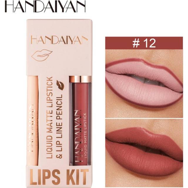 (12) Handaiyan Lip Liner Lipgloss Set Waterproof Matte Liquid Lipstick Pencil Sexy Red Long Lasting Lipliner Makeup Cosmetics
