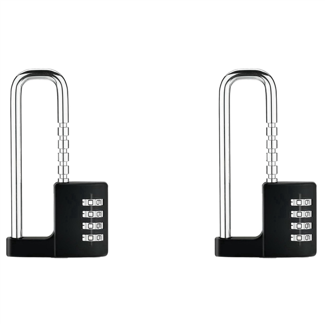 2X Combination Padlock Outdoor, Waterproof Heavy Duty with Code, Multifunctional Adjustable Long Padlock- Black