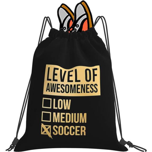 Drawstring Bag Soccer Funny Art Level Of Soccer In Gold Sport Gym Bag Travel Adult Kid