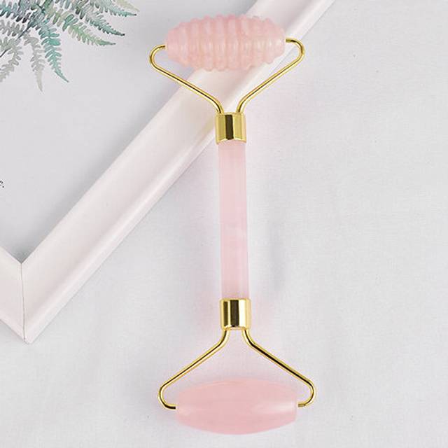 (a-gold) Rose Quartz Sawtooth Big Head Massage Face Roller Natural Stone Crystal Mineral Neck Jade Massager Apparatus Skincare Gua Sha