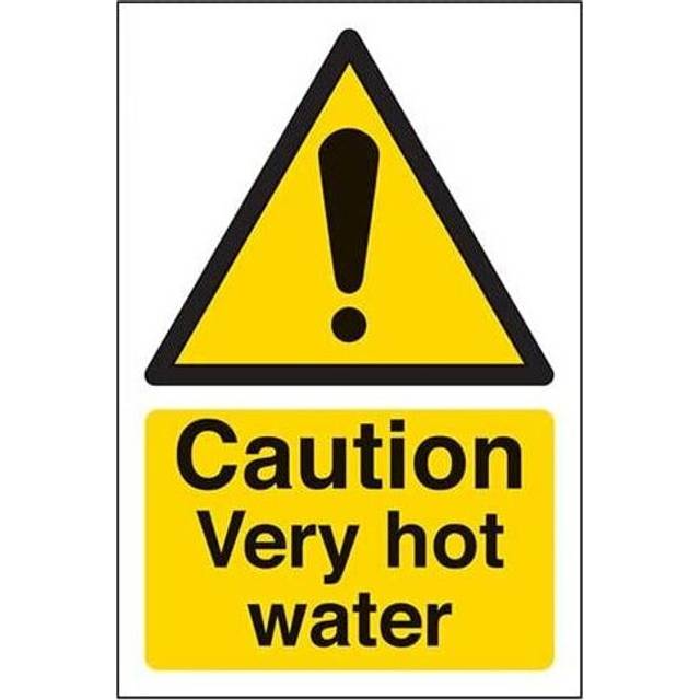 VSafety Caution Very Hot Water Sign - Portrait - 100mm x 150mm - Self Adhesive Vinyl